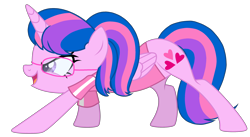 Size: 3162x1735 | Tagged: safe, artist:guruyunus17, derpibooru import, oc, oc:hsu amity, alicorn, pony, angry, base used, clothes, cute, female, glasses, heart, madorable, mare, open mouth, pink body, simple background, solo, transparent background, watch