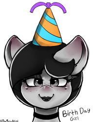 Size: 1035x1353 | Tagged: safe, artist:themimicartist, derpibooru import, oc, oc:mimic, earth pony, pony, birthday