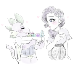 Size: 1073x931 | Tagged: safe, artist:mimiporcellini, derpibooru import, rarity, spike, dragon, human, female, humanized, interspecies, male, shipping, sketch, sparity, straight, winged spike