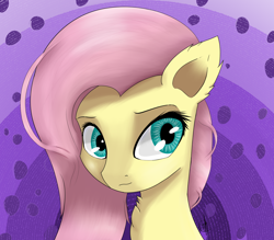 Size: 1600x1400 | Tagged: safe, artist:guatergau5, derpibooru import, fluttershy, pegasus, pony, abstract background, bust, female, looking at you, mare, neck fluff, portrait, solo, stray strand, three quarter view