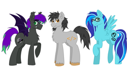 Size: 4447x2592 | Tagged: safe, artist:nightydream, derpibooru import, oc, oc only, oc:midnight player, bat pony, earth pony, pegasus, male, simple background, stallion, white background