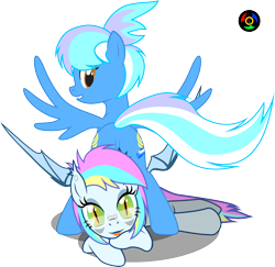 Size: 3714x3616 | Tagged: safe, artist:kyoshyu, derpibooru import, oc, oc only, oc:eclaircie clearing, oc:wind sail, bat pony, pegasus, pony, butt, female, mare, plot