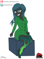 Size: 750x1000 | Tagged: safe, artist:thealjavis, derpibooru import, queen chrysalis, changeling, changeling queen, equestria girls, clothes, commission, simple background, solo, stockings, thigh highs, white background