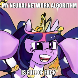 Size: 625x625 | Tagged: safe, artist:thisponydoesnotexist, derpibooru import, pony, artificial intelligence, caption, faic, female, image macro, machine learning abomination, neural network, not twilight sparkle, solo, text, vulgar