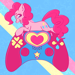 Size: 2500x2500 | Tagged: safe, artist:koa, derpibooru import, pinkie pie, earth pony, pony, controller, female, open mouth, solo, xbox controller, xbox one