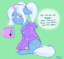 Size: 2500x2310 | Tagged: safe, artist:koa, derpibooru import, trixie, alternate hairstyle, babysitter trixie, clothes, hoodie