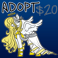 Size: 1000x1000 | Tagged: safe, artist:vodkamewtwoni, derpibooru import, oc, angel, pegasus, pony, adoptable, clothes, dress, halo, shoes, solo