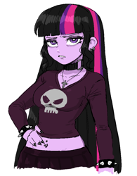 Size: 582x748 | Tagged: safe, artist:nairdags, derpibooru import, twilight sparkle, human, equestria girls, clothes, cross, goth, jewelry, makeup, nail polish, necklace, simple background, white background