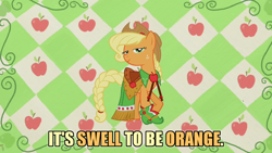 Size: 1280x720 | Tagged: safe, derpibooru import, edit, edited screencap, screencap, applejack, earth pony, pony, suited for success, clothes, cute, dress, food, gala dress, jackabetes, orange, solo