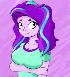 Size: 5500x6000 | Tagged: safe, artist:hurb, derpibooru exclusive, derpibooru import, starlight glimmer, human, equestria girls, arm under breasts, breasts, bust, cleavage, clothes, cute, female, long hair, portrait, simple background, smiling, solo, solo female