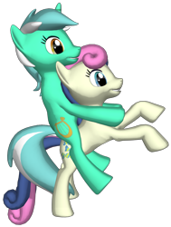 Size: 1335x1766 | Tagged: safe, derpibooru import, bon bon, lyra heartstrings, sweetie drops, pony, 3d, female, lyra riding bon bon, lyrabon, ponies riding ponies, ride, riding, shipping