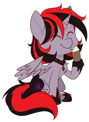 Size: 1904x2604 | Tagged: safe, artist:jetjetj, derpibooru import, part of a set, oc, oc:dark shadow, alicorn, pony, chibi, commission, female, mare, milkshake, simple background, solo, transparent background, ych result