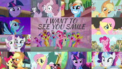 Size: 1960x1103 | Tagged: safe, derpibooru import, edit, edited screencap, editor:quoterific, screencap, amethyst star, apple bloom, applejack, berry punch, berryshine, big macintosh, bon bon, carrot top, cherry berry, cloud kicker, daisy, dizzy twister, flower wishes, fluttershy, golden harvest, lemon hearts, linky, lyra heartstrings, minuette, orange swirl, pinkie pie, rainbow dash, rarity, sea swirl, seafoam, shoeshine, sparkler, spring melody, sprinkle medley, sweetie belle, sweetie drops, twilight sparkle, twilight sparkle (alicorn), twinkleshine, alicorn, earth pony, pegasus, pony, unicorn, a friend in deed, call of the cutie, forever filly, newbie dash, no second prances, once upon a zeppelin, putting your hoof down, stranger than fan fiction, the cutie map, the one where pinkie pie knows, the perfect pear, the saddle row review, equal cutie mark, equal sign, equalized, glowing horn, gritted teeth, hat, horn, looking at you, magic, magic aura, mane six, nose in the air, open mouth, safari hat, smile song, smiling, smiling at you