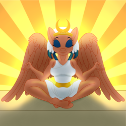 Size: 1800x1800 | Tagged: safe, artist:sixes&sevens, derpibooru import, somnambula, anthro, pegasus, plantigrade anthro, barefoot, eyes closed, feet, female, lotus position, meditating