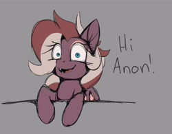 Size: 3012x2352 | Tagged: safe, artist:arume_lux, derpibooru import, oc, oc only, oc:efflorescence, bat pony, pony, eye clipping through hair, hi anon, looking at you, meme, open mouth, shrunken pupils, smiling, solo, talking to viewer