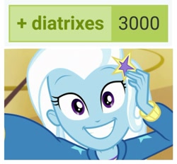 Size: 1275x1183 | Tagged: safe, derpibooru import, edit, edited screencap, screencap, trixie, better together, do it for the ponygram!, equestria girls, cute, derpibooru, diatrixes, meta, milestone, tags