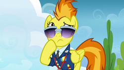 Size: 1920x1080 | Tagged: safe, derpibooru import, screencap, spitfire, pegasus, pony, top bolt, female, mare, solo, thinking