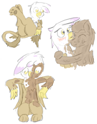 Size: 1691x2159 | Tagged: safe, artist:pzkratzer, derpibooru exclusive, derpibooru import, gilda, thunderlane, griffon, pegasus, belly button, butt, covered in mud, female, gildalane, gildonk, hug, lying down, male, mud, muddy, on back, plot, shipping, simple background, sketch, straight, white background