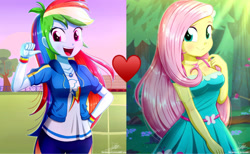 Size: 1680x1033 | Tagged: safe, artist:the-butch-x, derpibooru import, edit, fluttershy, rainbow dash, better together, equestria girls, female, flutterdash, heart, lesbian, shipping, shipping domino