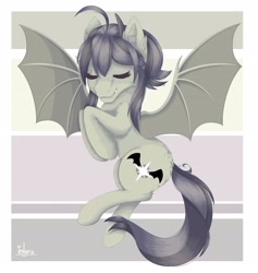 Size: 3100x3270 | Tagged: safe, artist:inlaru, derpibooru import, oc, bat pony, bat pony oc, bat wings, chibi, close eyes, prize, raffle, simple background, solo, wings