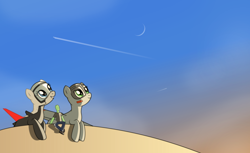 Size: 3134x1913 | Tagged: safe, artist:jh, oc, oc:anon, oc:morgan, oc:thunderbolt, original species, plane pony, pony, a-10 thunderbolt ii, ace combat, adfx-02 morgan, moon, ponified, shooting star, sky, wallpaper