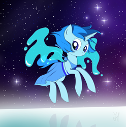 Size: 2440x2458 | Tagged: safe, artist:jh, ponerpics import, pony, unicorn, clothes, deleted from derpibooru, dress, floating, lapis lazuli (steven universe), ponified, solo, space, stars, steven universe, water