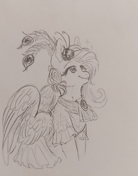 Size: 945x1200 | Tagged: safe, artist:hkpegasister, derpibooru import, fluttershy, pegasus, pony, clothes, dress, gala dress, grand galloping gala, monochrome, pencil drawing, smiling, solo, traditional art