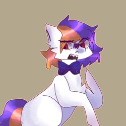 Size: 1000x1000 | Tagged: safe, alternate version, artist:neonbugzz, derpibooru import, oc, oc only, earth pony, pony, bowtie, chest fluff, earth pony oc, open mouth, raised hoof, simple background, solo