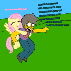 Size: 768x768 | Tagged: safe, artist:haileykitty69, derpibooru import, fluttershy, human, pegasus, crossover, fluttermour, holding back, seymour skinner, the simpsons