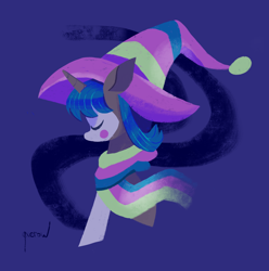 Size: 1924x1938 | Tagged: safe, artist:qxerow, derpibooru import, oc, unicorn, clothes, eyes closed, female, hat, mare, scarf, solo