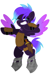 Size: 2000x3000 | Tagged: safe, artist:ponkus, derpibooru import, oc, oc only, oc:rad blast, pegasus, pony, fallout equestria, armor, power hoof, shoes, simple background, smiling, solo, transparent background, weapon