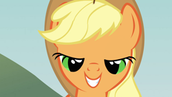 Size: 1920x1080 | Tagged: safe, derpibooru import, screencap, applejack, earth pony, pony, apple family reunion, bedroom eyes, bwomp, day, female, rapeface, solo, эпплджек