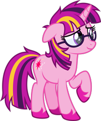 Size: 4000x4793 | Tagged: safe, artist:melisareb, artist:parclytaxel, derpibooru import, oc, oc only, oc:nightlight sparkleheart, pony, unicorn, absurd resolution, ears, female, floppy ears, glasses, mare, messy mane, not twilight sparkle, raised hoof, simple background, solo, transparent background, vector