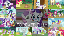Size: 1980x1115 | Tagged: safe, derpibooru import, edit, edited screencap, editor:quoterific, screencap, apple bloom, aura (character), chipcutter, cotton cloudy, dinky hooves, liza doolots, noi, petunia, piña colada, rarity, ripley, ruby pinch, sassy saddles, scootaloo, sweetie belle, tootsie flute, zippoorwhill, pony, unicorn, forever filly, cutie mark crusaders, ears, floppy ears, flower costume
