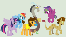 Size: 1440x806 | Tagged: safe, artist:flipwix, artist:jadethepegasus, artist:selenaede, derpibooru import, cheese sandwich, discord, rainbow dash, twilight sparkle, twilight sparkle (alicorn), oc, alicorn, draconequus, earth pony, hybrid, pegasus, pony, base used, cheesecord, female, gay, interspecies offspring, lesbian, magical gay spawn, magical lesbian spawn, male, offspring, parent:cheese sandwich, parent:discord, parent:rainbow dash, parent:twilight sparkle, parents:cheesecord, parents:twidash, shipping, twidash