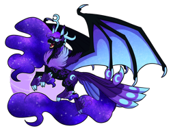 Size: 2160x1650 | Tagged: safe, artist:inuhoshi-to-darkpen, derpibooru import, nightmare moon, alicorn, bat, bat pony, open mouth, redesign