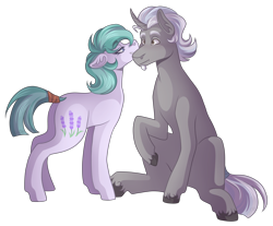 Size: 3500x2900 | Tagged: safe, artist:kikirdcz, derpibooru import, oc, oc only, oc:lavender joy, oc:polished lance, earth pony, pony, unicorn, butt, female, male, mare, plot, simple background, stallion, transparent background