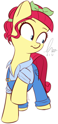 Size: 1142x2446 | Tagged: safe, artist:potato22, derpibooru import, torque wrench, earth pony, pony, clothes, female, mare, overalls, raised hoof, shirt, shrunken pupils, simple background, solo, transparent background