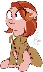 Size: 1160x1918 | Tagged: safe, artist:potato22, derpibooru import, earth pony, pony, cathy o'marea, clothes, eye clipping through hair, female, jacket, mare, shrunken pupils, simple background, sitting, solo, transparent background
