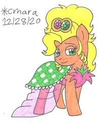 Size: 794x993 | Tagged: safe, artist:cmara, derpibooru import, applejack, earth pony, pony, alternate hairstyle, applejewel, bedroom eyes, clothes, dress, female, mare, simple background, solo, traditional art, white background