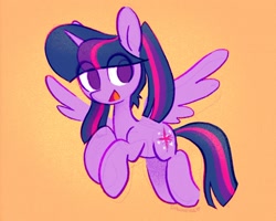 Size: 1512x1207 | Tagged: safe, artist:dawnfire, twilight sparkle, twilight sparkle (alicorn), alicorn, pony, alternate hairstyle, eye clipping through hair, female, horn, mare, open mouth, pigtails, solo, spread wings, twintails, wings