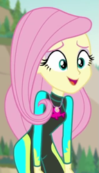 Size: 341x598 | Tagged: safe, derpibooru import, screencap, fluttershy, aww... baby turtles, better together, equestria girls, clothes, cropped, geode of fauna, magical geodes, solo, swimsuit, wetsuit