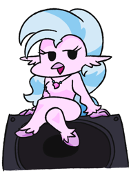 Size: 540x710 | Tagged: safe, artist:jargon scott, silverstream, anthro, classical hippogriff, hippogriff, chibi, crossed legs, female, friday night funkin, friday night funkin', girlfriend (friday night funkin), jewelry, necklace, simple background, sitting, solo, speaker, white background