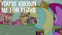 Size: 1920x1080 | Tagged: safe, derpibooru import, edit, edited screencap, editor:quoterific, screencap, berry punch, berryshine, cherry berry, pinkie pie, sassaflash, earth pony, pony, fame and misfortune, caption, friendship journal, ponyville, text
