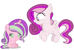 Size: 1280x864 | Tagged: safe, artist:venomous-cookietwt, derpibooru import, oc, oc only, pegasus, pony, unicorn, baby, baby pony, female, filly, offspring, parent:oc:rainbow harmony, parent:sweetie belle, parents:canon x oc, simple background, transparent background