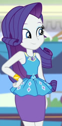 Size: 783x1577 | Tagged: safe, derpibooru import, screencap, rarity, better together, equestria girls, holidays unwrapped, bracelet, cropped, cute, dashing through the mall, geode of shielding, jewelry, magical geodes, raribetes, rarity peplum dress, solo