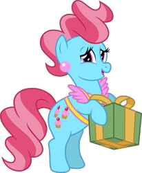 Size: 4000x4855 | Tagged: safe, artist:jeatz-axl, derpibooru import, cup cake, earth pony, pony, absurd resolution, bipedal, female, holding a present, looking at you, mare, present, simple background, solo, transparent background, vector