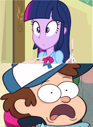 Size: 808x1098 | Tagged: safe, artist:brandonale, derpibooru import, edit, edited screencap, screencap, twilight sparkle, human, equestria girls, equestria girls (movie), crossover, crossover shipping, diplight, dipper pines, female, gravity falls, male, pregnancy test, pregnancy test meme, shipping, smiling on the inside, straight, surprised