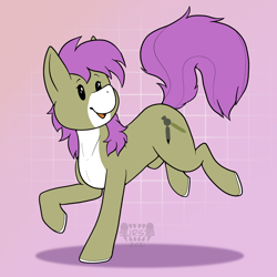 Size: 1500x1500 | Tagged: safe, artist:sursiq, derpibooru import, oc, earth pony, pony, chibi, commission, cute, cutie mark, dot eyes, earth pony oc, hooves up, open mouth, purple hair, raised hoof, raised leg, raised tail, solo, tail