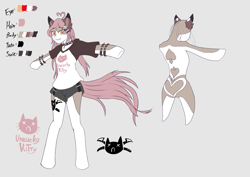 Size: 1280x904 | Tagged: safe, artist:ero-bee, derpibooru import, oc, oc only, anthro, cat, cat pony, original species, unguligrade anthro, clothes, duo, female, gray background, reference sheet, shorts, simple background, t pose